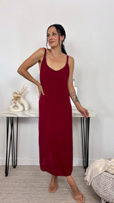 Vestido Espalda Abalorio Rojo Oscuro